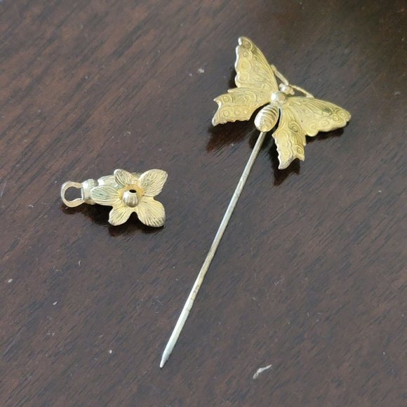 Vintage Miriam Haskell Butterfly Gold Tone Stick Pin Signed - Picture 5 of 6